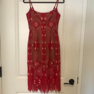 BCBG Red Lace Dress with Nude Lining